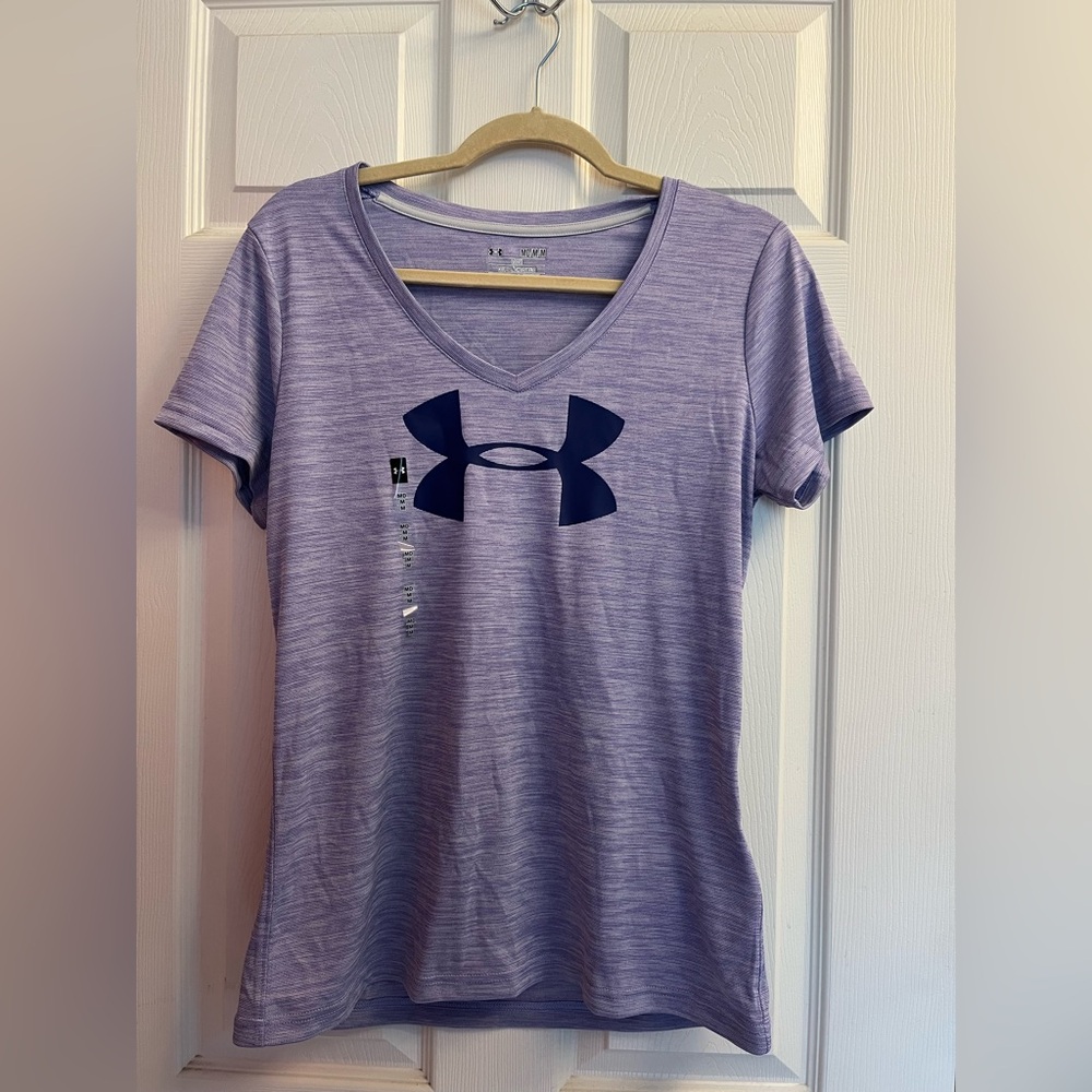 Under Armour Women's Heathered Purple V-Neck Tee Medium New - Picture 1 of 7